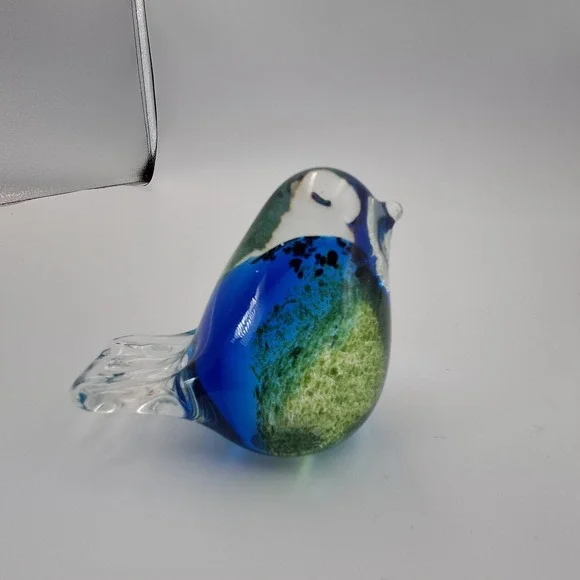 VTG Cobalt Blue Green Art Glass Bird Paperweight Figurine Hand Blown Solid 3" - Picture 4 of 12